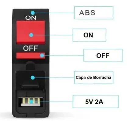 Carregador de Celular Usb com Botao de Liga Desliga p/ Moto Motocicleta Universal z1023  - Foto 4