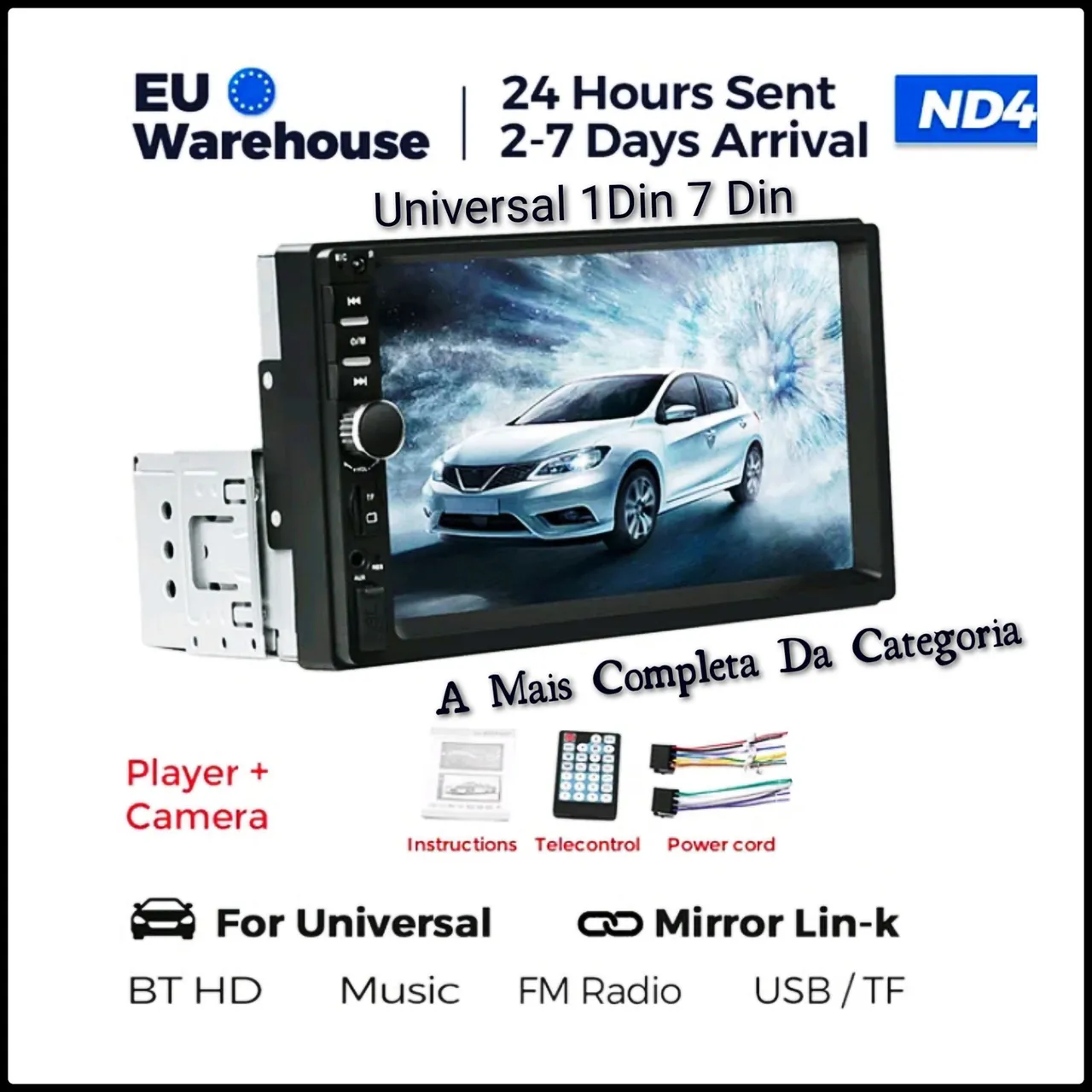 Tela Central Multimídia Universal 1Din 7Din Com Camera De Ré.