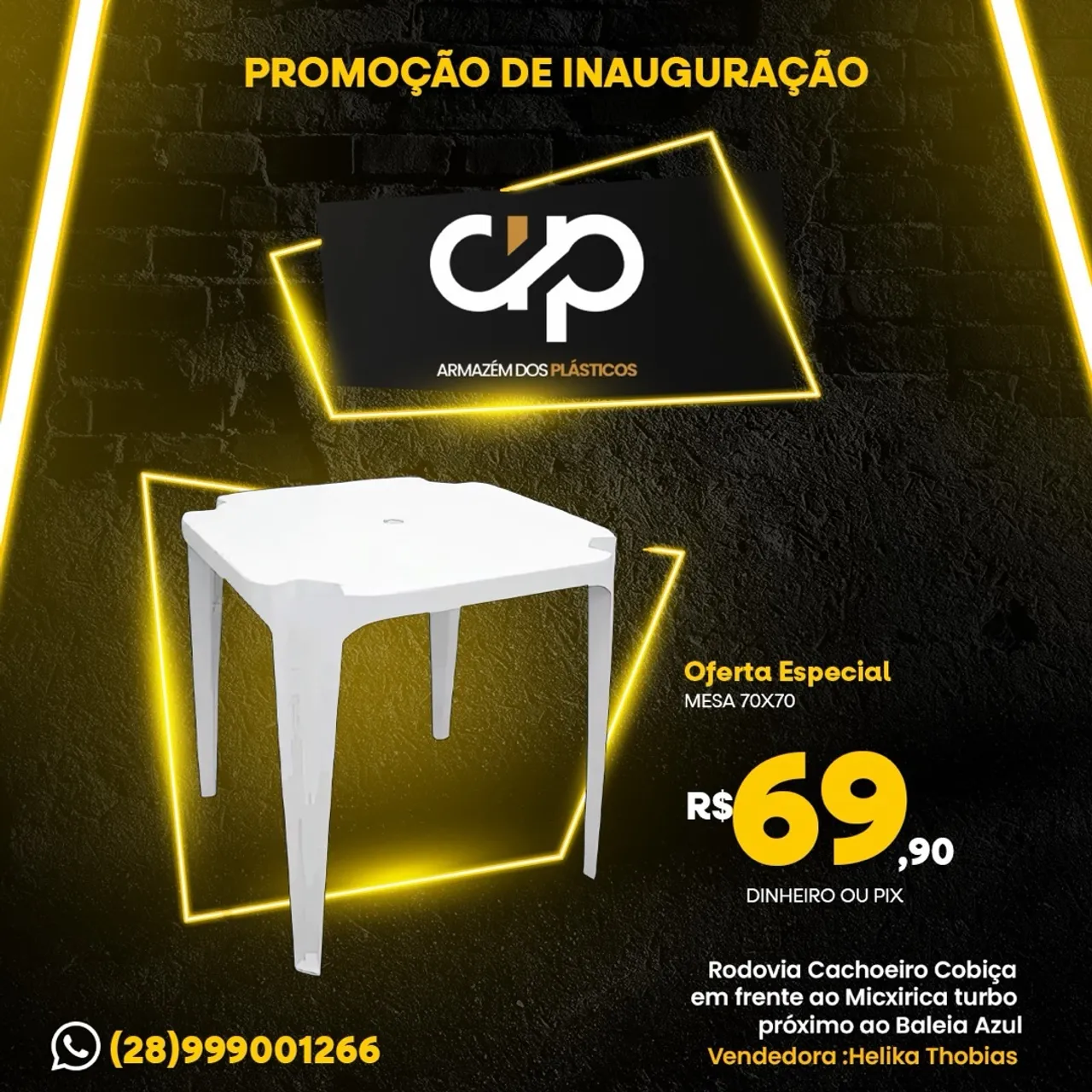 Mesa 70x70 cores preta e branca toda em polietileno