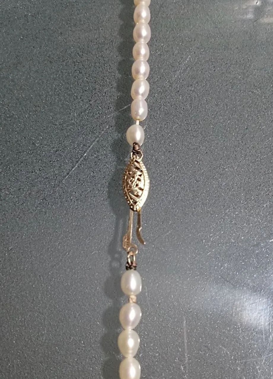 Colar de Pérolas Com Fecho Em Ouro 14k 585 Tamanho 40cm + Pulseira  - Foto 3