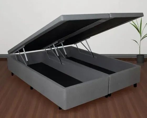 Base Box Baú Queen Bipartido Blindado Cinza - Entrega Rápida! 