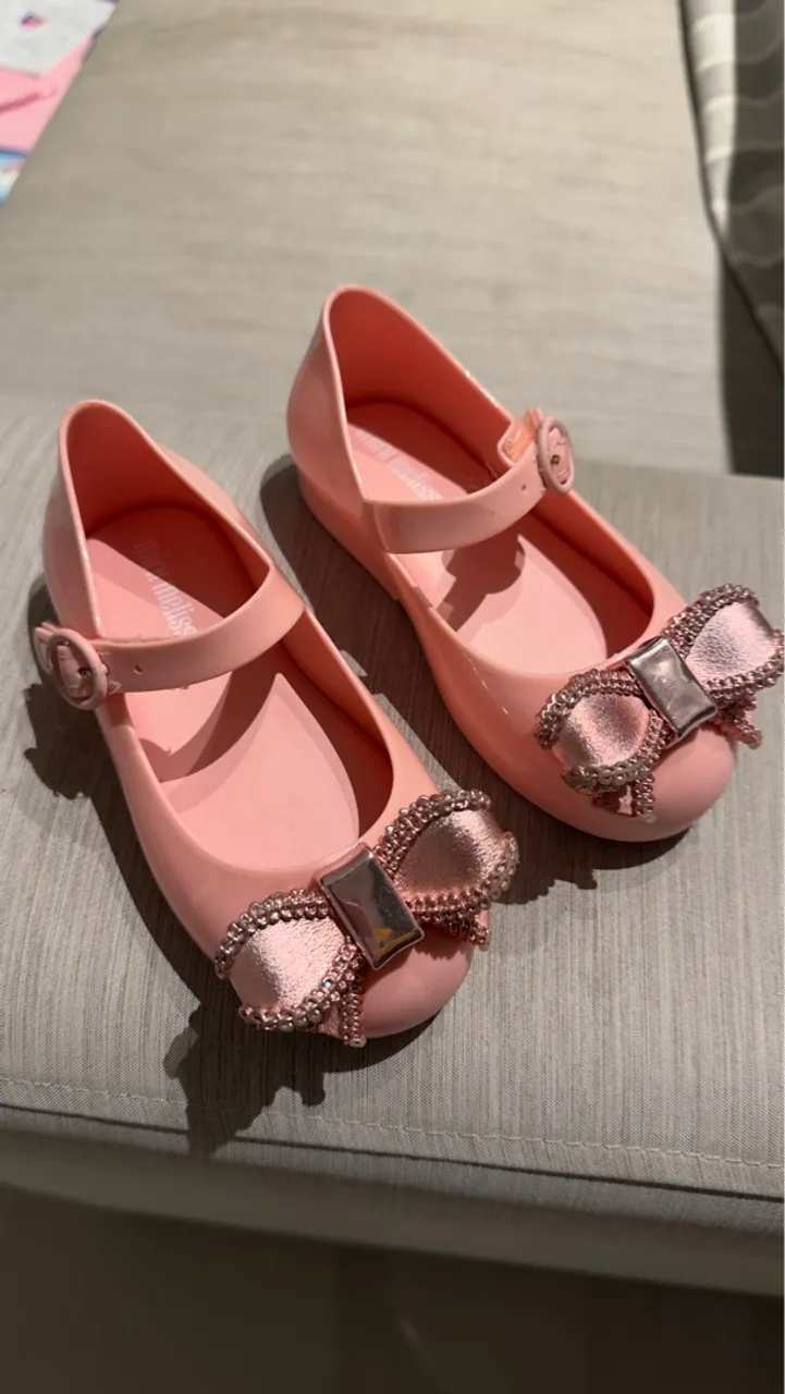 Sapatilha Mini Melissa Rosa com Laço Metalizado