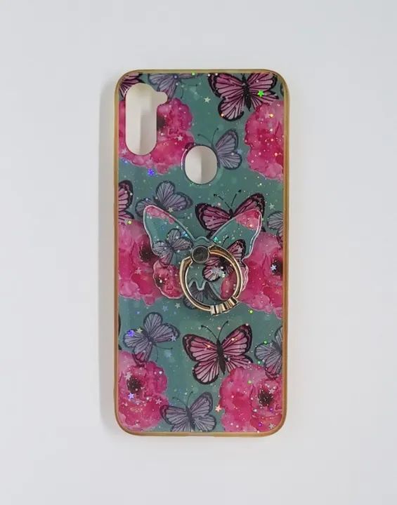 Case Capa Capinha Samsung Galaxy A11 de Silicone com Anel - Borboletas