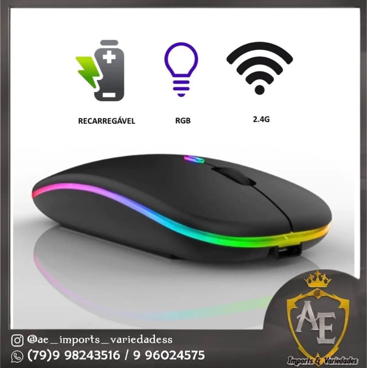 Mouse Gamer Sem Fio RGB Recarregável 2.4G
