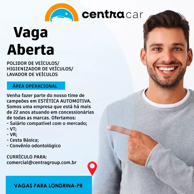 VAGA DE LAVADOR/POLIDOR/HIGIENIZADOR PARA LONDRINA-PR