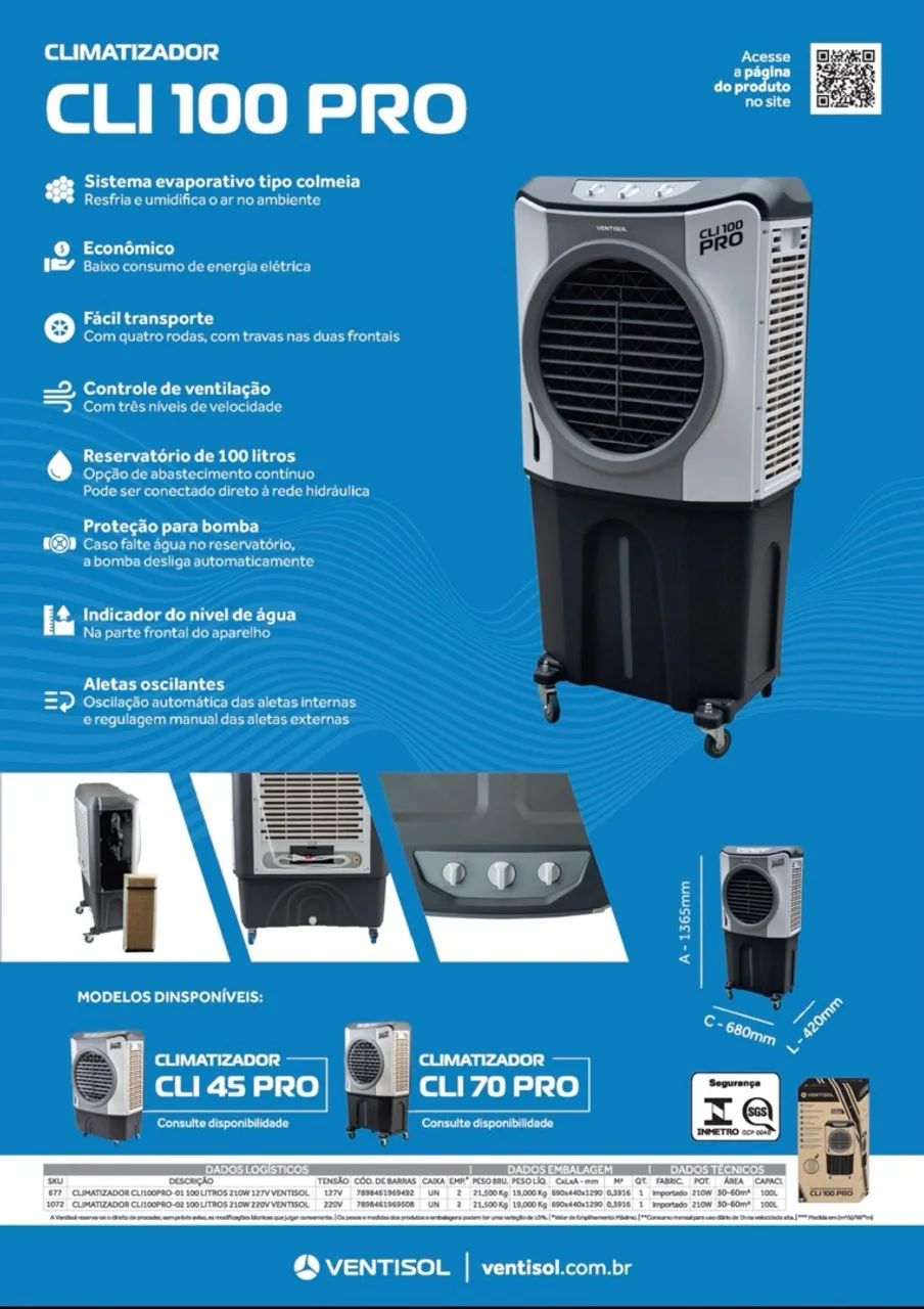 Climatizadores de Ar Ventisol com 100 litros