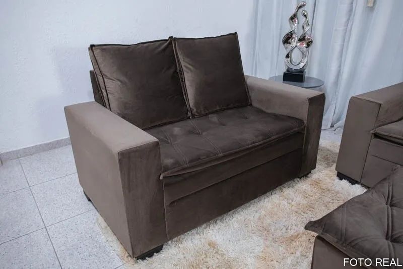 Conjunto de Sofás 2 e 3 Lugares com Puff Veludo Marrom - Foto 3