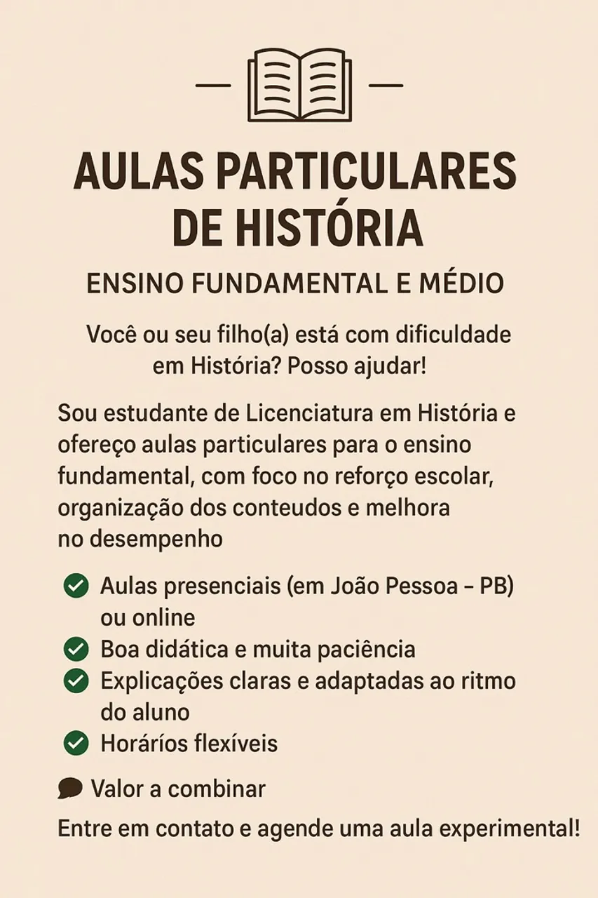Aulas particulares de reforço em História.