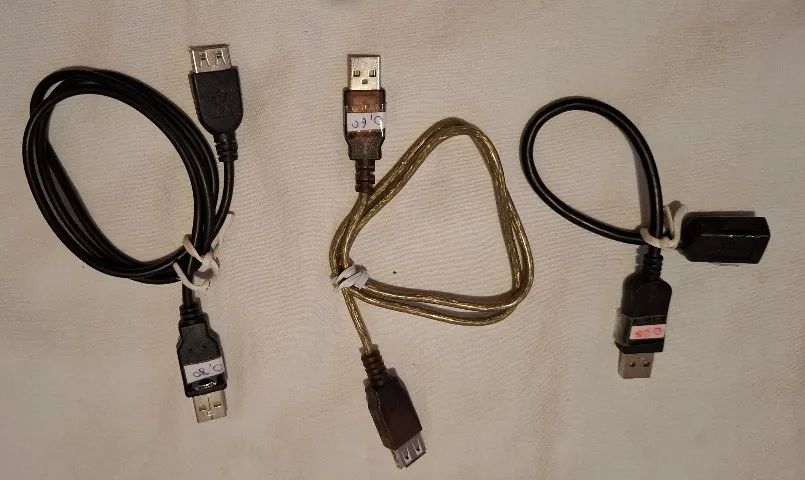 Cabos extensores USB macho para USB fêmea, novos, tamanhos 25, 60 e 80 