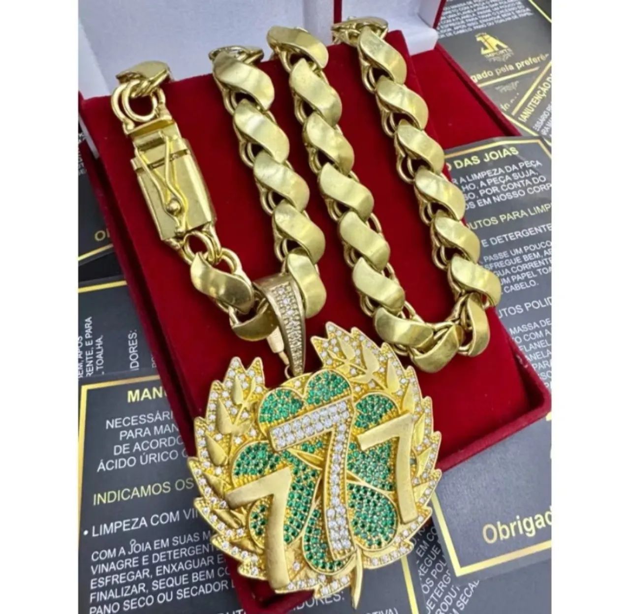 Cordão de Ouro 77 com Pingente de 4 Folhas