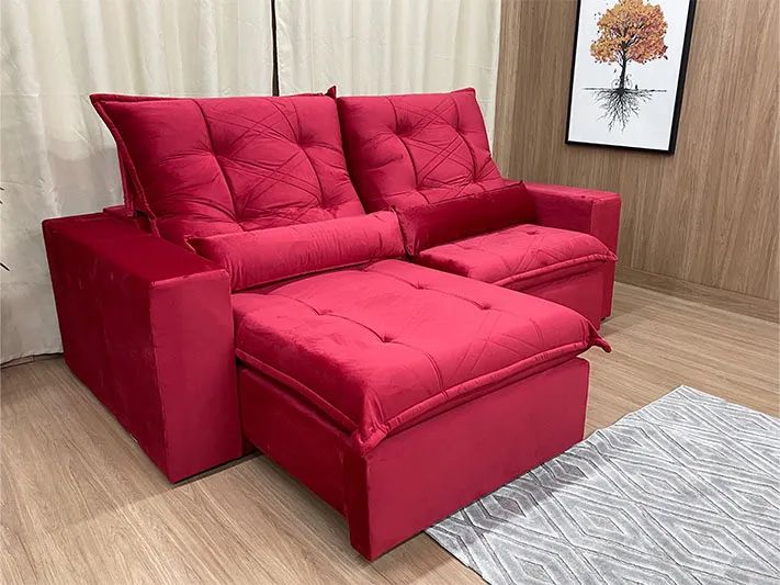 Sofá Retrátil Reclinável 2,00 m Vermelho Molas Ensacadas a54 - Foto 3
