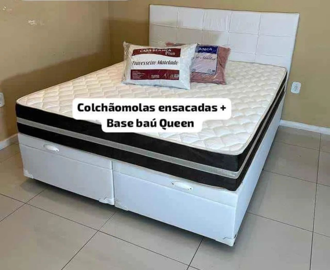 BASE BAÚ QUEEN SIZE BIPARTIDO + COLCHÃO MOLAS ENSACADA QUEEN SIZE 