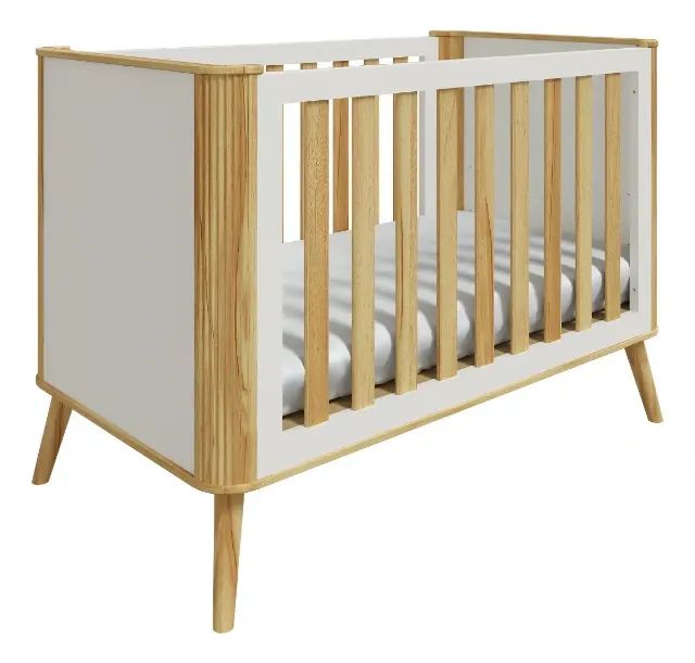 Berço Retro Théo Moveis Peroba 3x1 Americano Mdf Cor Bege