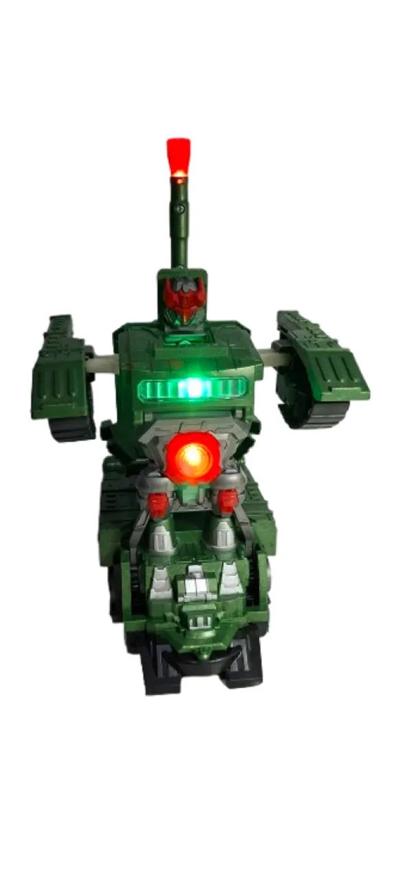 Tanque Vira Robô Transformes Carro Som E Luzes Tanque Robô Verde/ Usado - Foto 5