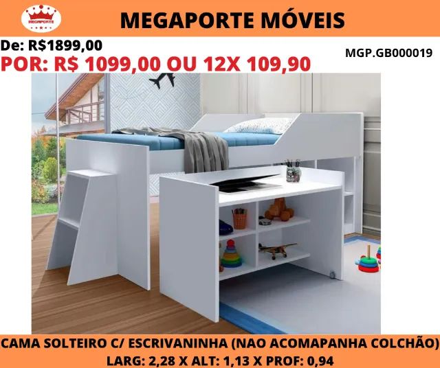 CAMA SOLTEIRO C/ESCRIVANINHA