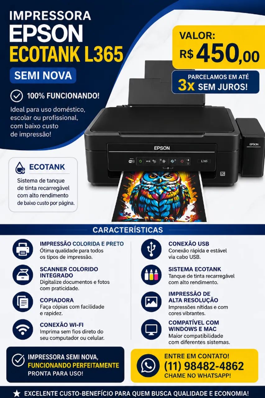 IMPRESSORA EPSON ECOTANK L365  - Foto 2