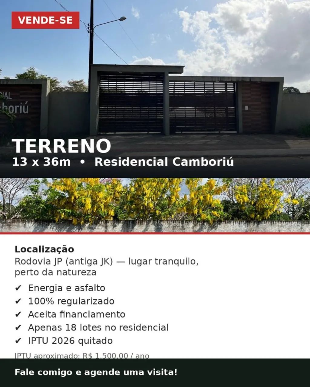 Vendo Terreno -  13 x 36 m - 100% Regularizado 