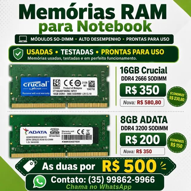Memória RAM ddr4 16gb e 8gb