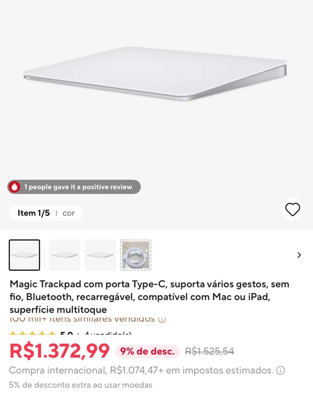 Magic Trackpad com porta Type-C,sem fio, compatível com Mac ou