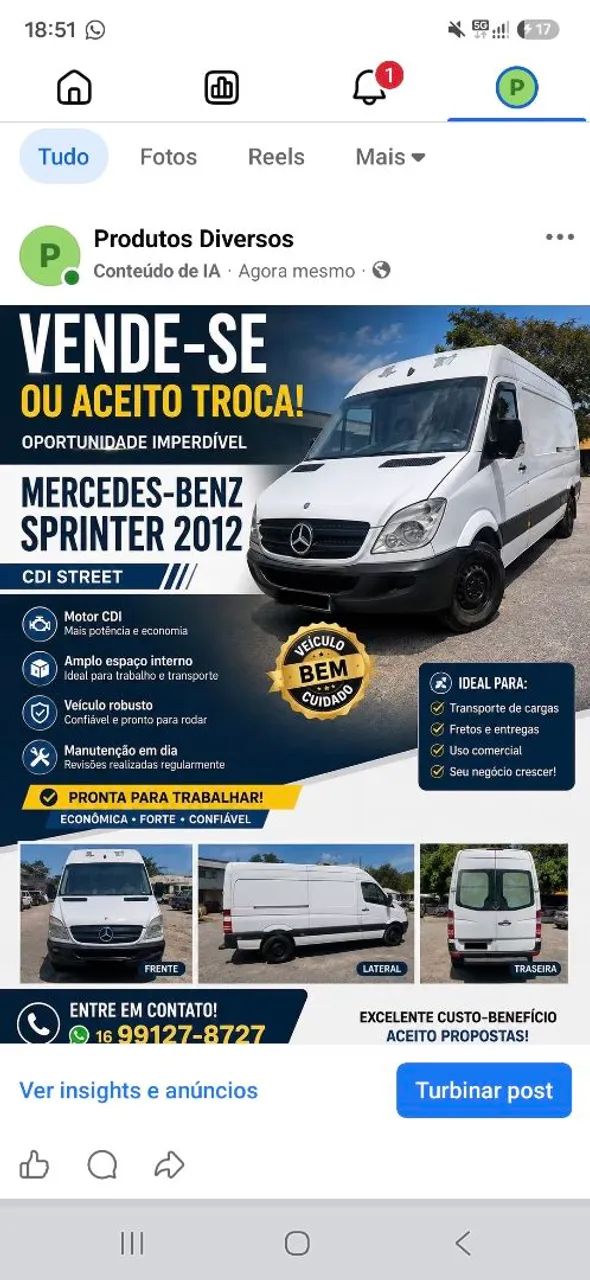 Mercedes-Benz Sprinter 311 FURGÃO E.LONGO T.ALTO DIES. 2012