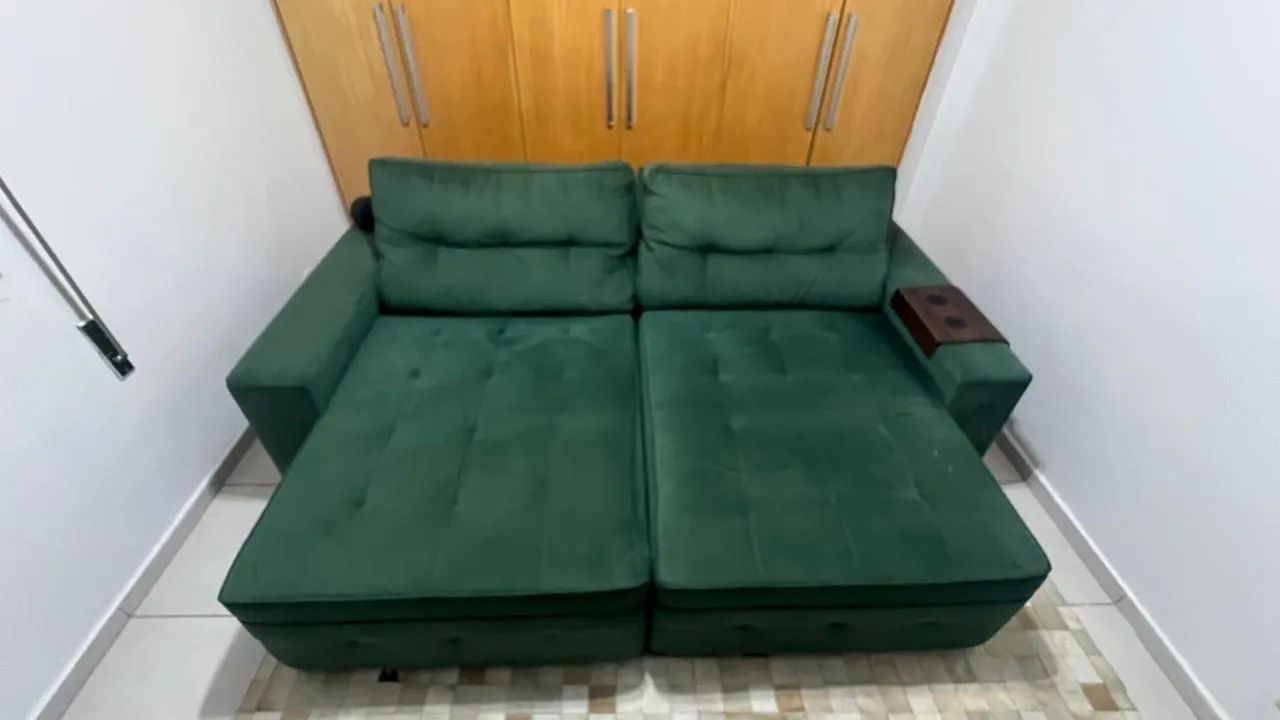 Sofá retrátil e reclinável 2,5m verde escuro 