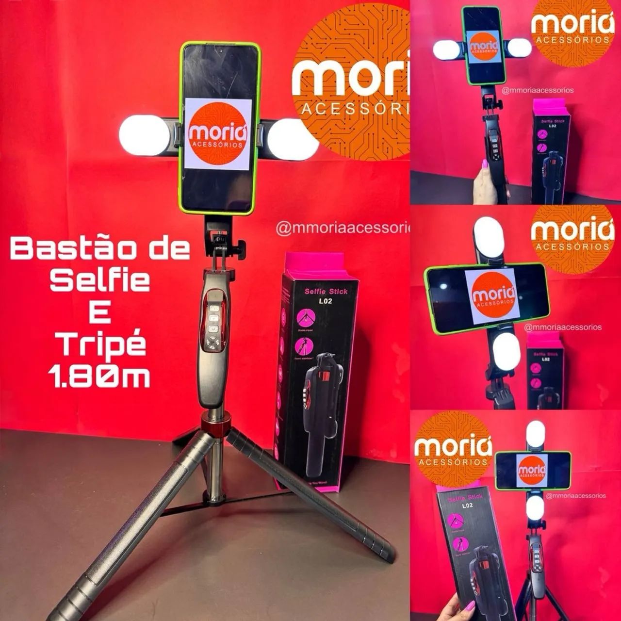 Tripé Bastão de Selfie Profissional 1.80m com Duplo LED Bluetooth L02