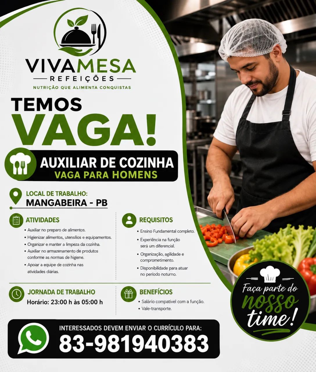 Auxiliar de cozinha- Masculino 