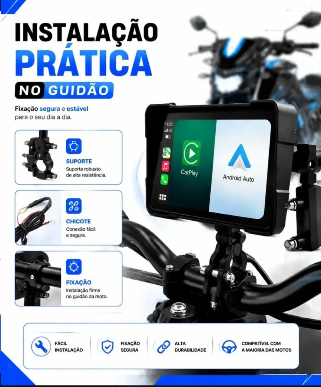 Mp5 Para Moto Carplay Android Auto Bluetooth - Foto 4