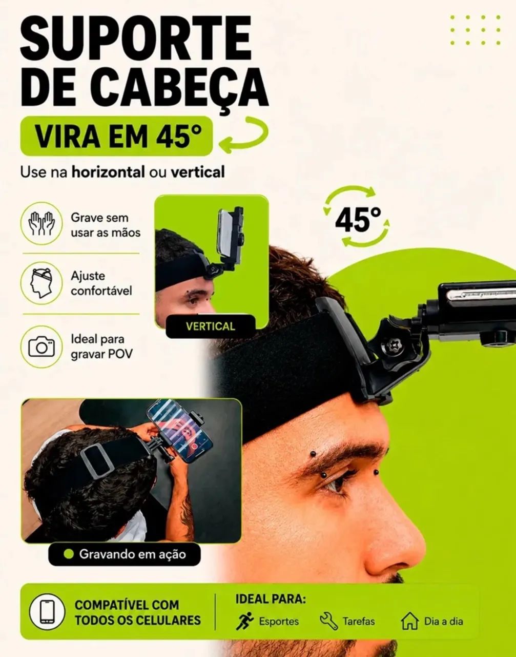 Suporte de cabeça para Gopro e celular  - Foto 3