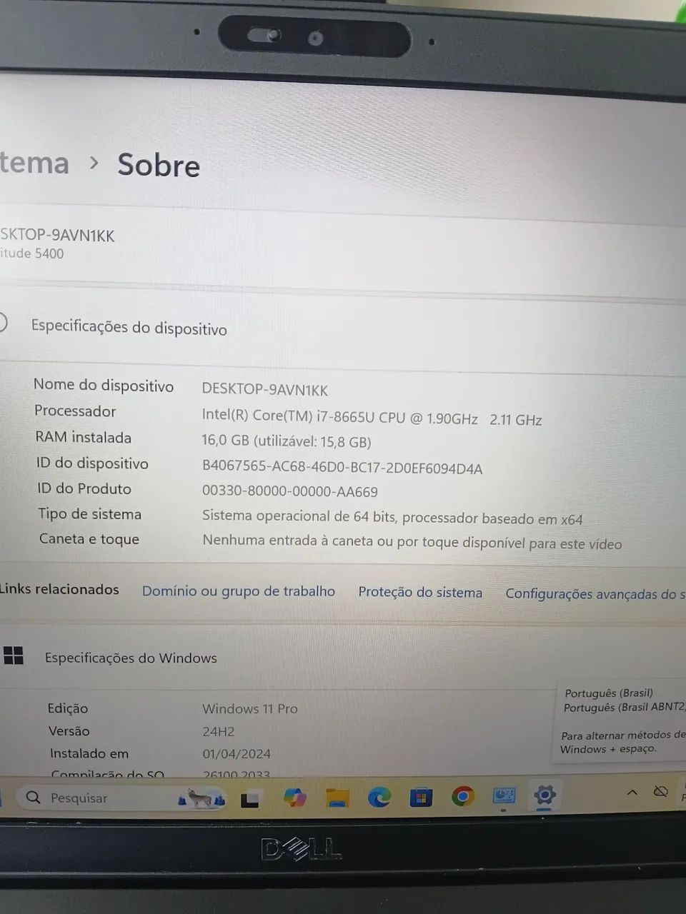 Notebook Dell i7 8°geração 