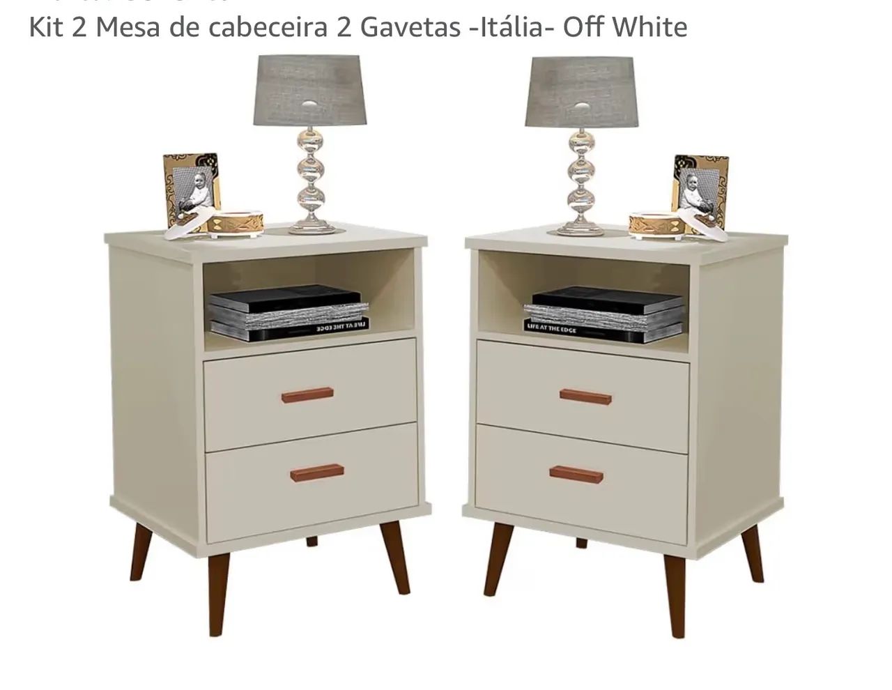 Kit 2 mesas de cabeceiras com 2 gavetas off white  - Foto 3