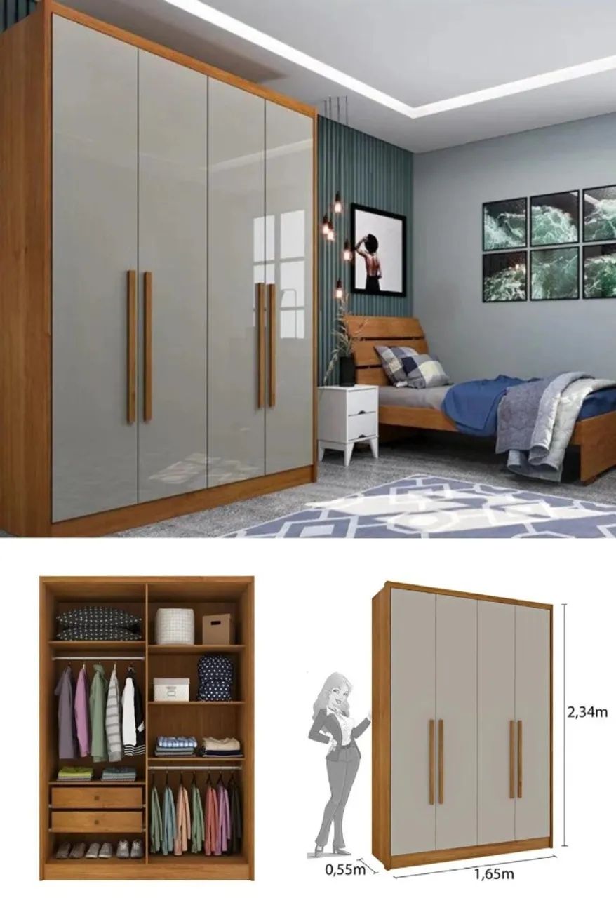 Guarda Roupa Solteiro 1,65m 4 portas