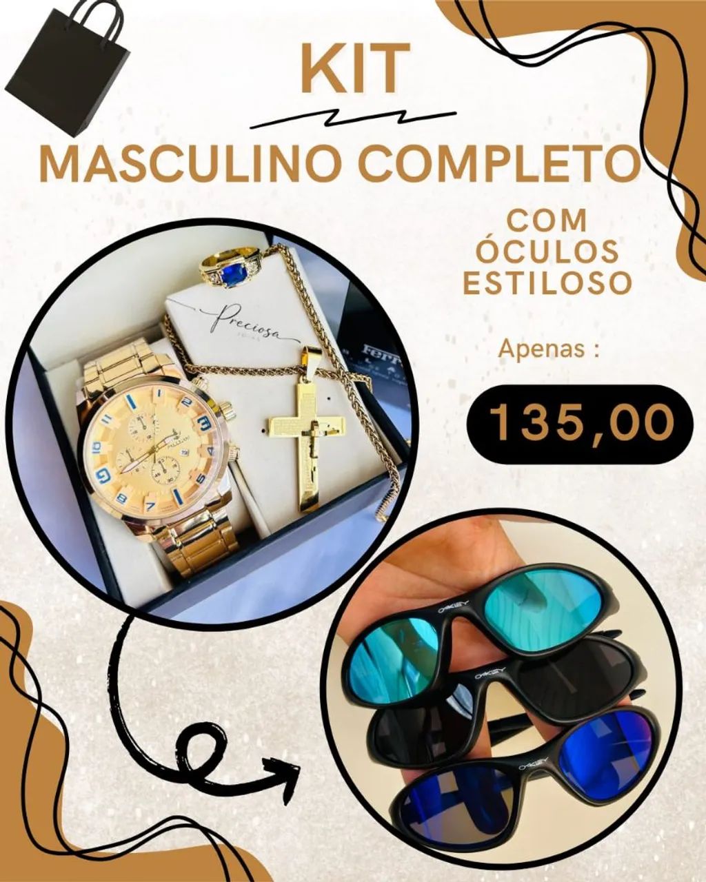 Relógio cordão anel e óculos estilo masculino  - Foto 4