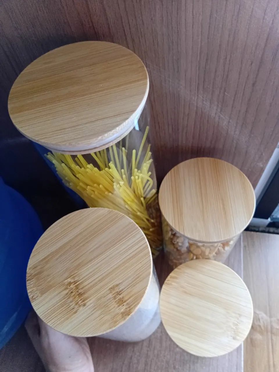4 Potes de Vidro Herméticos Porta-Mantimentos com Tampa de Bambu - Foto 2