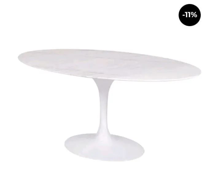 Mesa Oval Branca- Tampo de Mármore 
