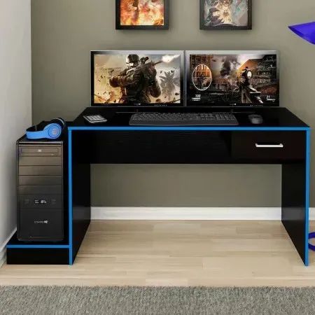Oferta mesa gamer preto azul 