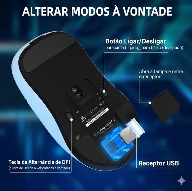 Mouse Gamer AJAZZ AJ159P Wireless Ultra-Leve 8K Hz com Dock de Carregamento paw 3395 - Foto 6