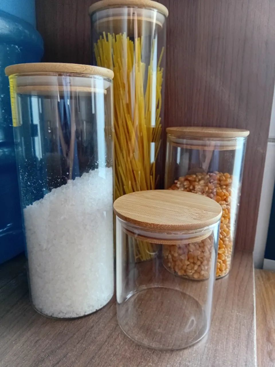 4 Potes de Vidro Herméticos Porta-Mantimentos com Tampa de Bambu - Foto 3
