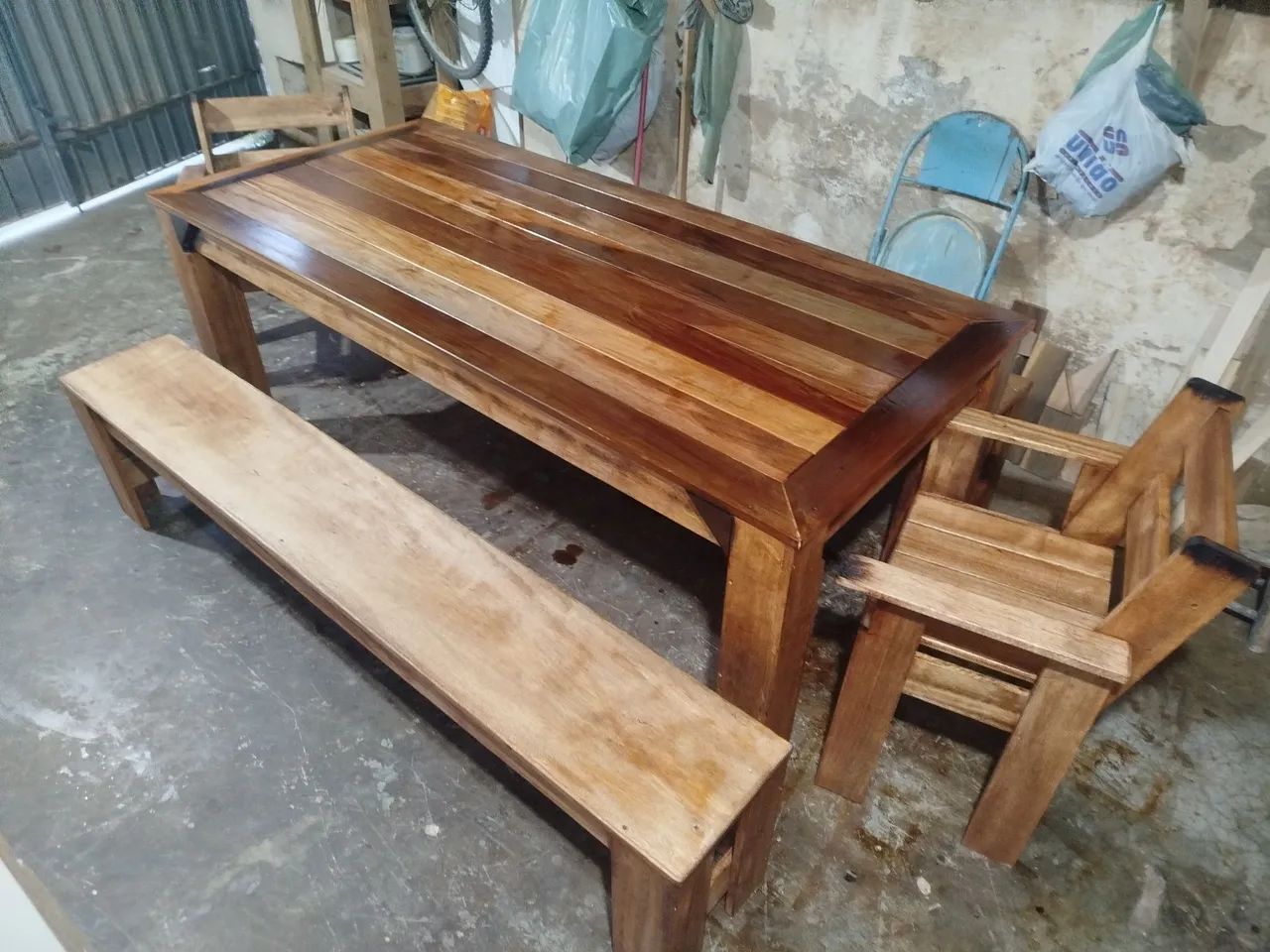 Mesa Rústica Nova madeira 2 m x 90 cm mais bancos e cadeiras estilo RACK  - Foto 3