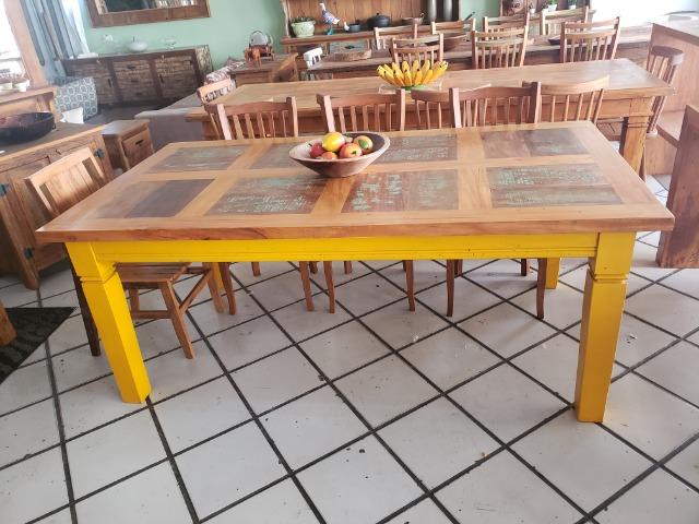 Mesa Demolição Patchwork Pé Pintado de Amarelo - Foto 4