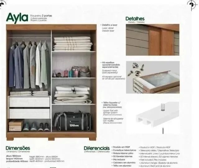 Oferta do Dia! Guarda Roupas em 100%MDF Modelo Ayla