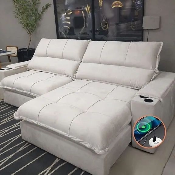 Sofá Retrátil e Reclinável Zara 2,30m Entrada USB tt433