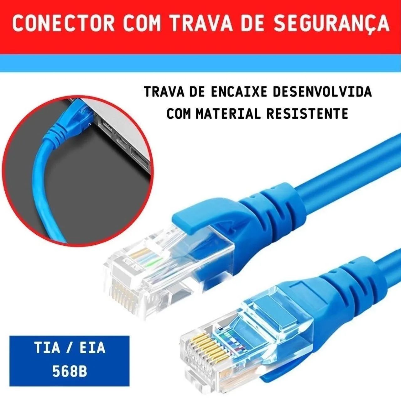Cabo de Rede Azul Internet Reforçado 1,5m Pronto para Uso  - Foto 3