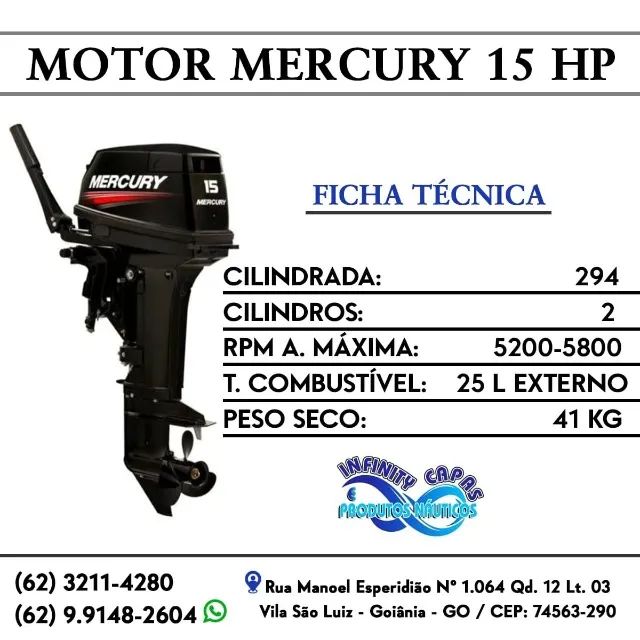motor de popa mercury 15 super novo na caixa + 4 brindes - Foto 3