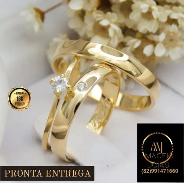 KIT DE ALIANÇAS BANHADAS A OURO 18 K  - Foto 2
