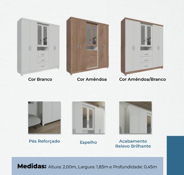 GUARDA ROUPA 6 PORTAS 100% MDF - Foto 4