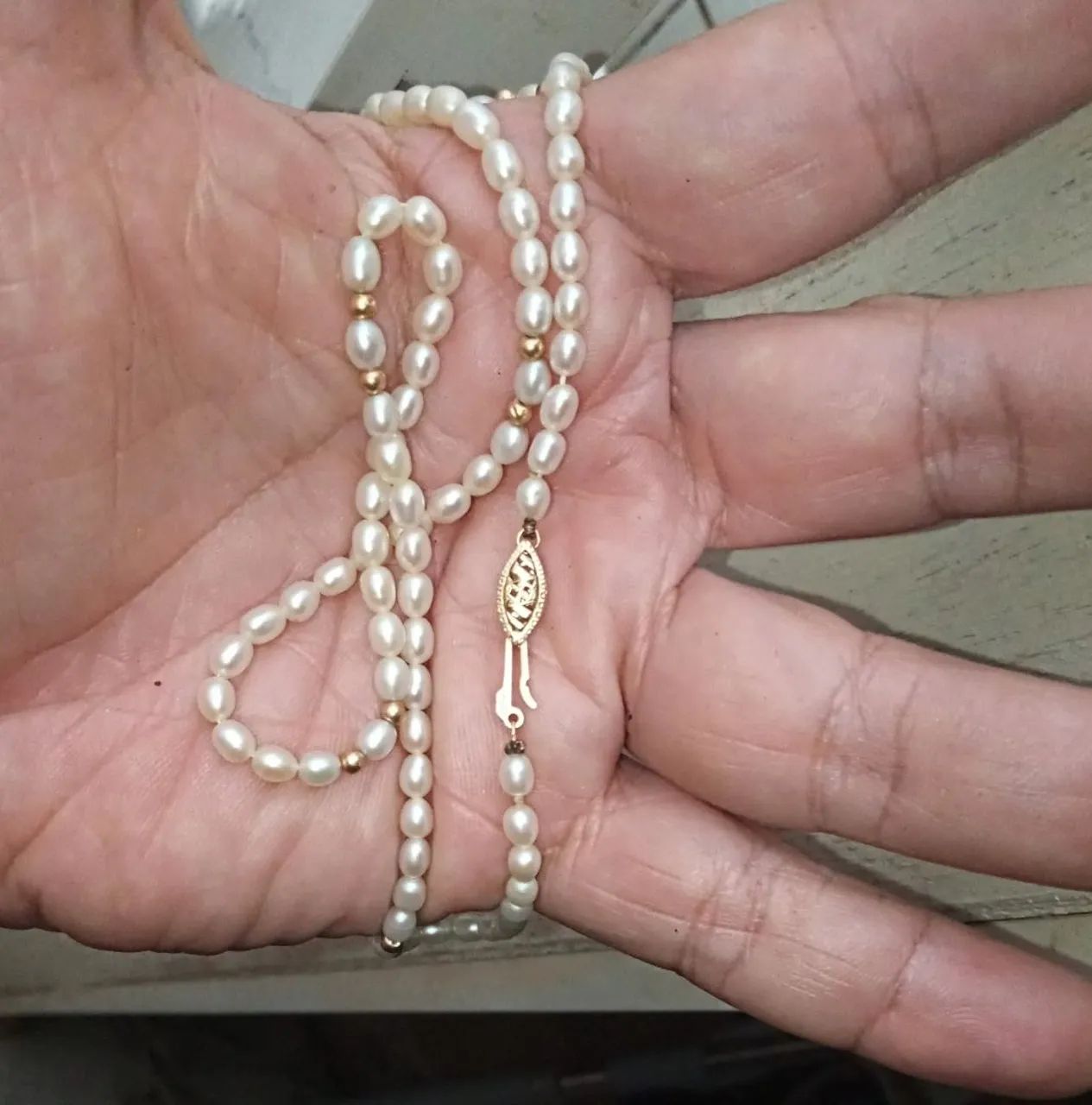 Colar de Pérolas Com Fecho Em Ouro 14k 585 Tamanho 40cm + Pulseira  - Foto 5
