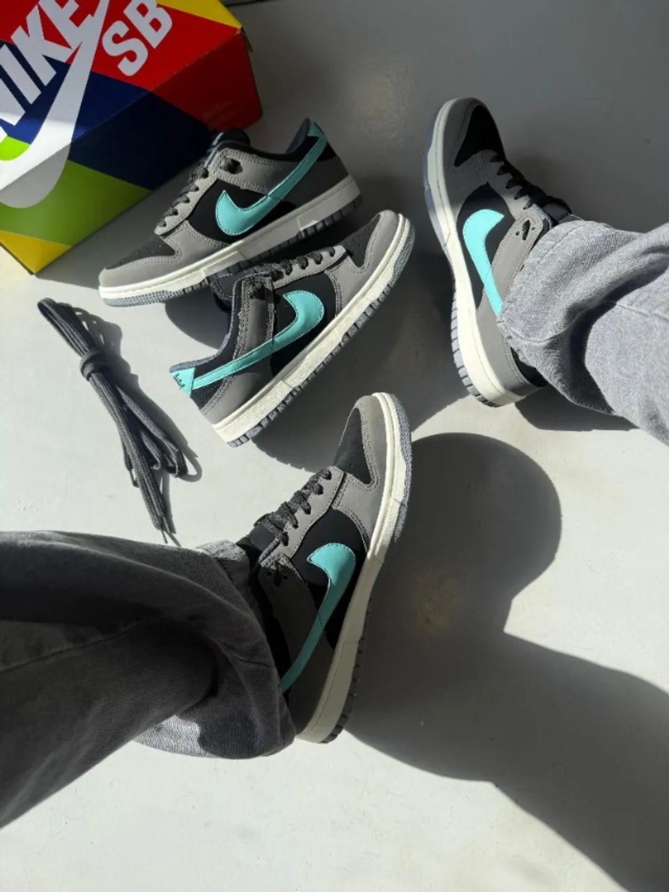 Tênis Nike Dunk Grafite/Azul Turquesa Masculino - Foto 3