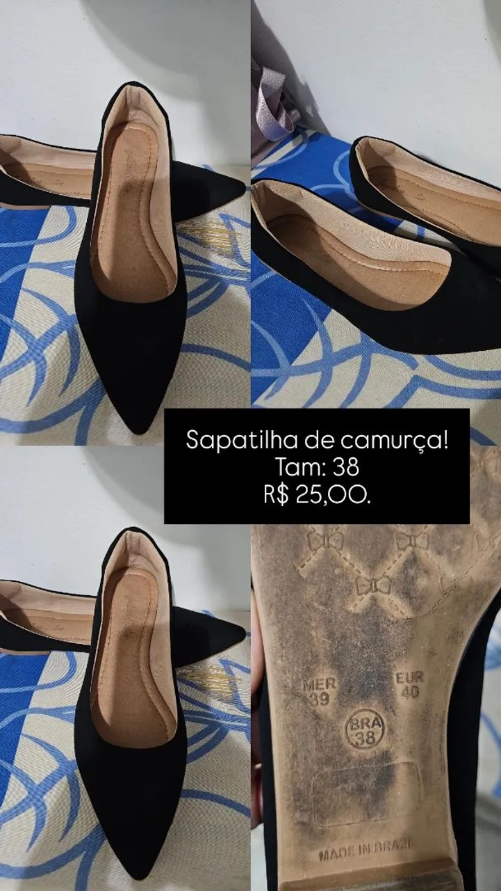 Sapatilha de Camurça Preta - Tamanho 38