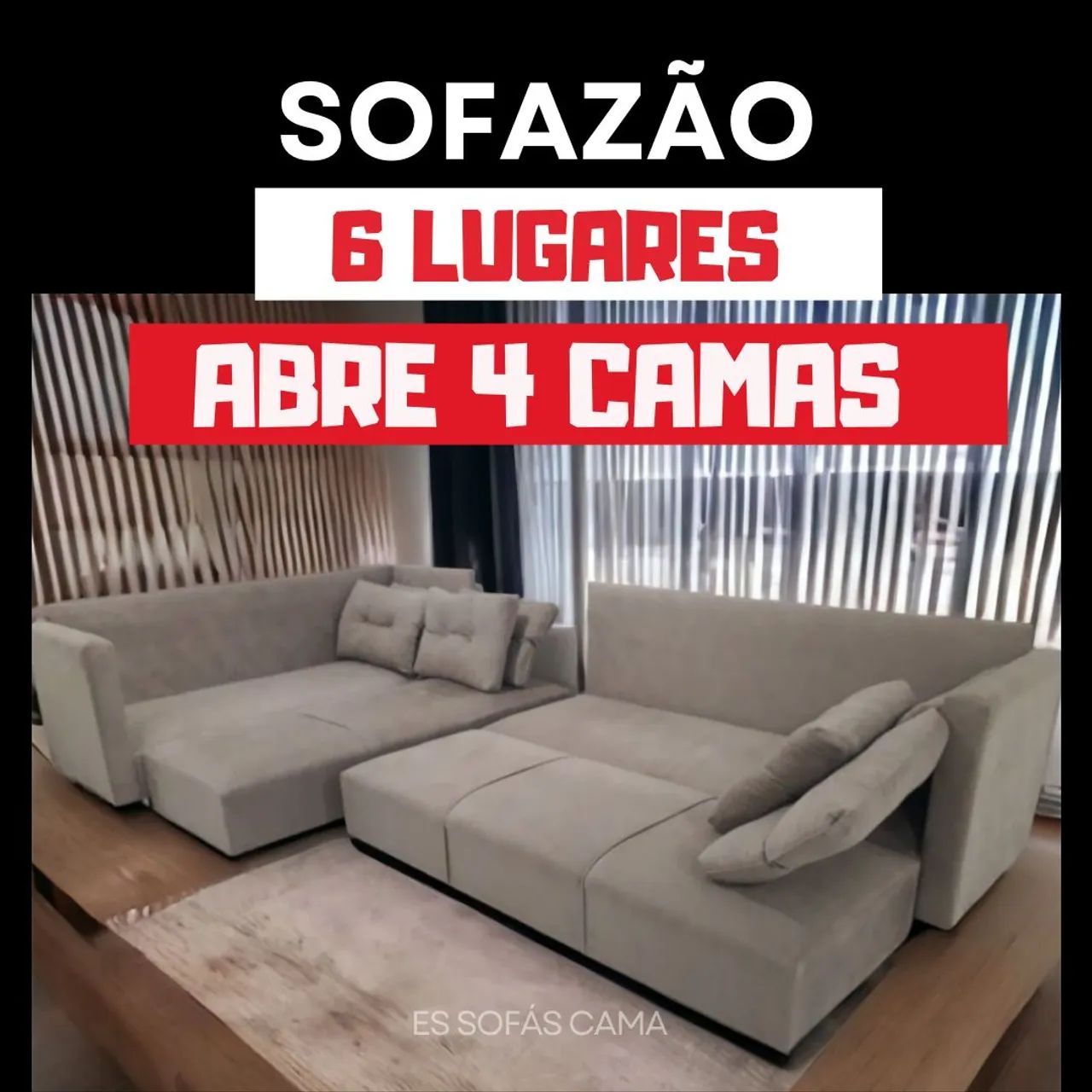 Sofá de canto Jaspe 6 lugares - se transforma em 4 camas! Novos